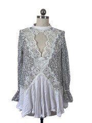 Free People New Tell Tale Lace Tunic Dress Womens XS White Black Victorian Goth