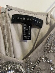Aidan Mattox Gray/Silver Mesh Beaded Sequin V-Neck Long Gown Size 4