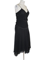 Sz L Vintage 90s Y2K Black Silk Fairycore Dress Gothic Bohemian Bias Cut Flowey
