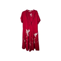 Wayward Fancies eShakti Women&rsquo;s Plus Size 2X 20W Midi Dress Embroidered Red