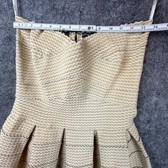 Gracia Mini Dress Womens Medium Cream Tan Textured Pleated Bandage Strapless