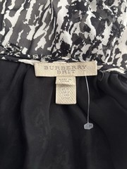 Burberry Brit Black White Abstract Chiffon Silk Collared Smocked Dress US 10