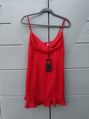 PRIVACY PLEASE Revolve Aleah Red Cami Dress Ruffle Hem Sz L Holiday Party Sexy