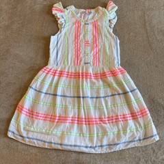 Vineyard Vines Girls Neon Stripe Flutter Sleeve Dress White Pink Yellow Size 4