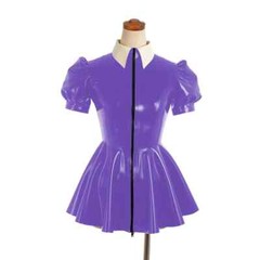 Womens Office Turn-down Collar A-line Dress Sissy Slim Vinyl Leather Mini Dress