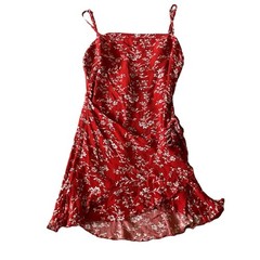 Red Floral Mini Dress Medium Western Faux Wrap Western Beach Festival Party