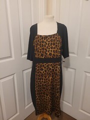 Avon Dress Size 20/22 Leopard Print Square Neck 3/4 Sleeves Slip On Midi