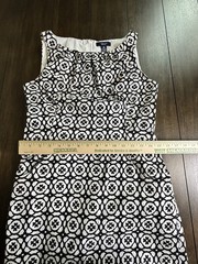 Chaps Black and White Geometric Print Sheath Dress Pockets Yellow Belt Size 10