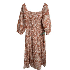 J. Gee Womens Cotton Broadcloth Orange Paisley Midi Dress PXL Cottagecore Demure