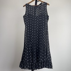 Vintage Studio G Dress 14 Black Polka Dot Sheer Pleated Ruffle Whimsygoth 90s