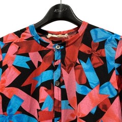 COMME des GARCONS Ribbon Dress Red Blue Abstract Long Sleeve S GL T067