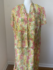 DN Design 2pc Dress & Jacket 16W Floral Yellow, Green, Pink & White