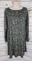 Peruvian Connection Floral Knit Dress M Green Pima Cotton Blend Shift