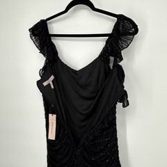 BCBGeneration Size 10 Black Silver Metallic Sleeveless Midi Dress Ruched Stretch
