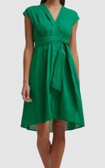 Kensie Women&rsquo;s Green Cotton V-Neck A-Line Pullover Tie-Waist Dress Size 8