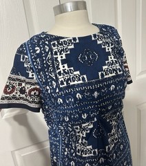 London Times Blue Aztec Print Dress Stretch Knit Pullover Women’s Size 8