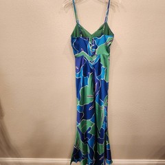 Billy J Blue and Green silky formal gown spaghetti strap size 8