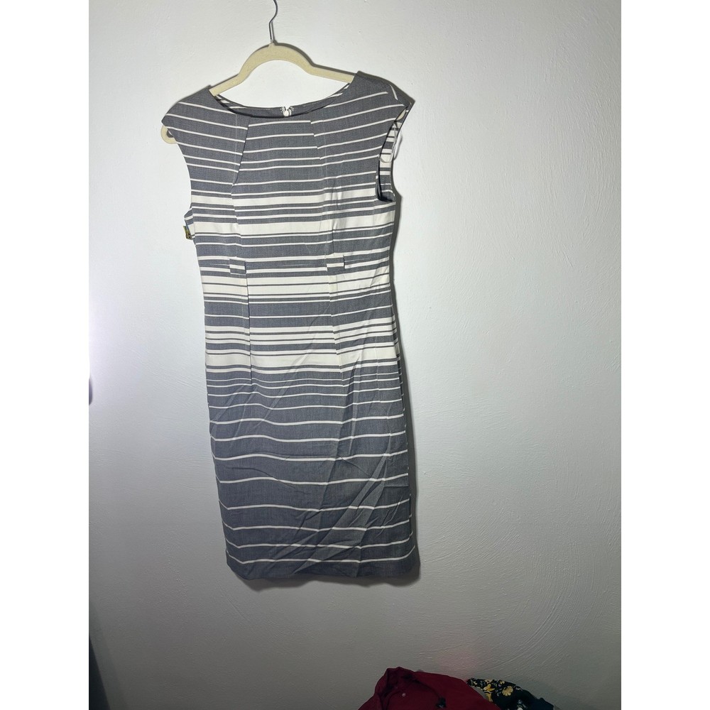 Calvin Klein Gray White Striped Sleeveless Sheath Dress Career Office Size 8