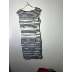 Calvin Klein Gray White Striped Sleeveless Sheath Dress Career Office Size 8