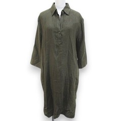 IL VENTO & LA SETA Long Sleeve Linen Shirt Dress Length S Green Olive Plain Used