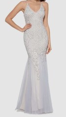 $369 Xscape Women&rsquo;s White/Silver Embroidered Open Back Dress Gown Size US 8