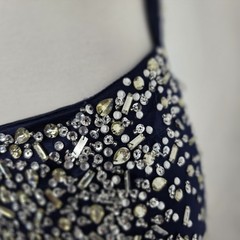 Luxury Navy Beaded Mermaid Evening Dress Prom Gala Formal Maxi UK 10 12