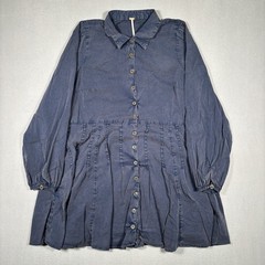 Free People Marvelous Mia Mini Dress Medium Navy Buttondown Babydoll Long Sleeve