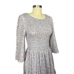 Melloday Baby Blue & Pink Smocked Bodice Tiered Floral Print Maxi Dress M
