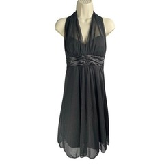 Speechless Dress Medium Black Glitter Sparkle Halter Empire Waist Bow Sheer Y2K
