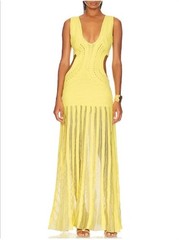 Sunfere Ribbed Pointelle Cutout Bright Yellow Maxi Dress Size S Resortwear BOHO