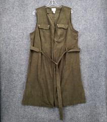 Chico&rsquo;s Belted Dress Womens 2 US 12 Green Suede Lightweight Snap Pockets