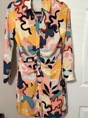One n More long-sleeve ruched button-down shirt dress