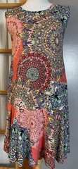 Floral Shift Midi Dress Sz M Red Yellow Green Flowy Sleeveless Beach Psychedelic