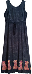 Dress, Long, Zipper, Ties, Buddha Border Batik, Black, XLG, Rayon, 51&Prime;, 40&Prime; Bust