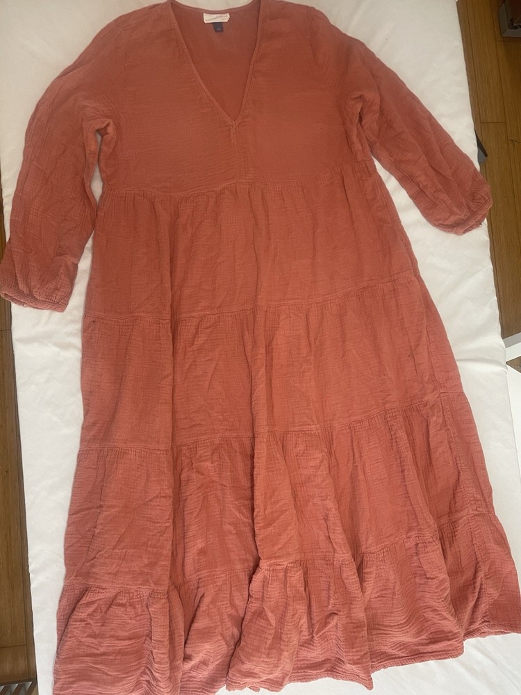 100% Cotton Universal Thread Rust Cotton Gauze Tiered V-Neck Balloon Sleeve L