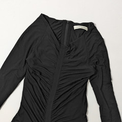Balmain Pleated Asymmetric Slim Fit Elastic Black Short Dress Size S US26 IT40
