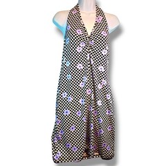 J for Justify Checker Floral Stretch Dress Sz XL Black White Backless Sleeveless