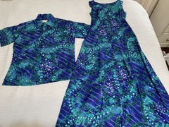 Vtg 60s Fumi’s at Waikiki Couture Maxi Dress & Men’s Button-up Shirt EUC **