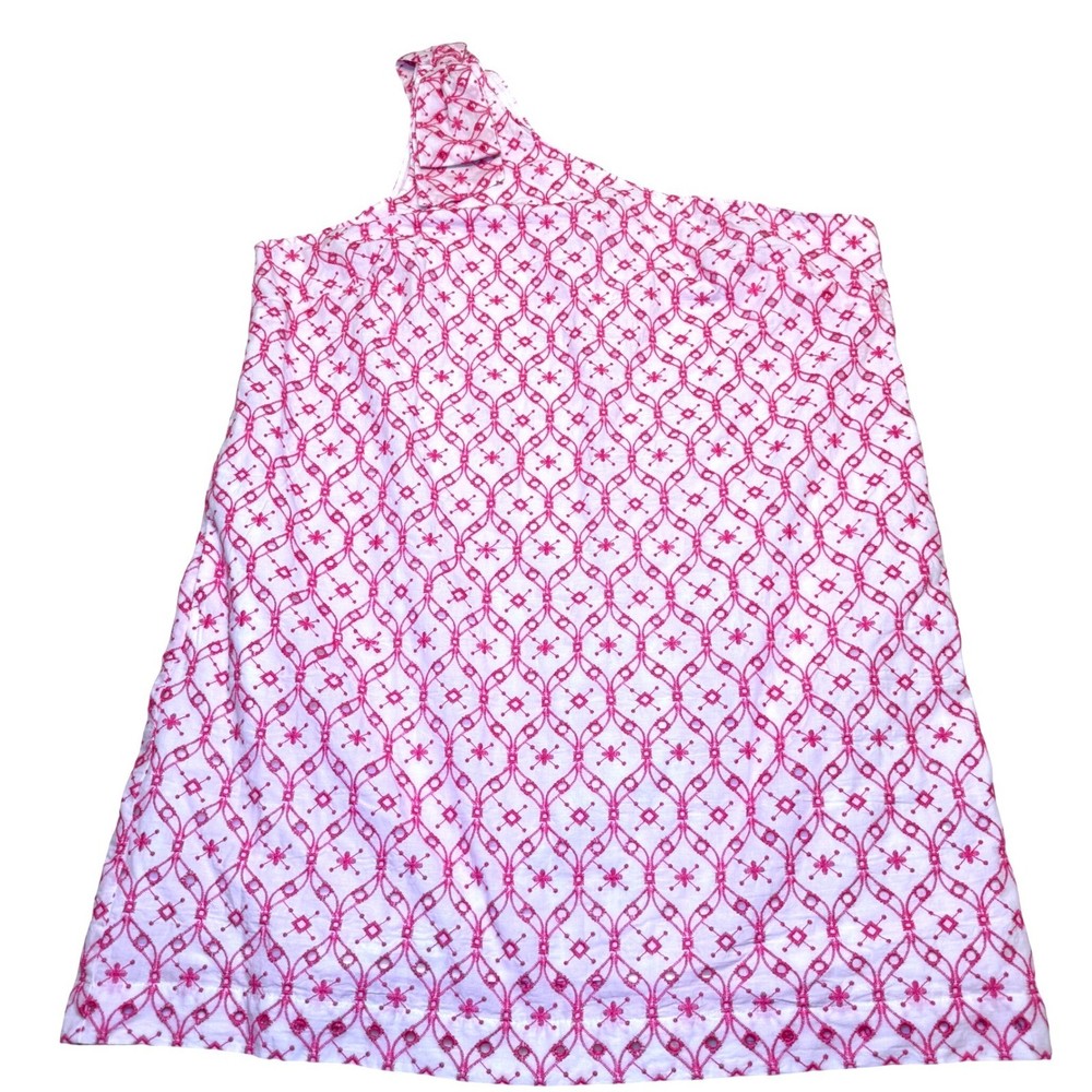 NWT J. Crew One Shoulder Embroidered Eyelet Bow Dress Pink White Cotton Size 20
