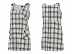My Michelle Plaid Dress L Black White Sleeveless Pockets Button Strap Zip
