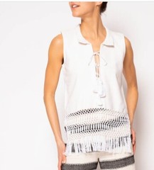 Jaline Harper Cream Crochet Hem Sleeveless Shirt, Medium (No Tag)