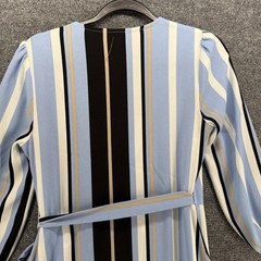 Bar III Dress Small Blue Striped Wrap V-Neck Flowy Boho Cottage Modest Old Money