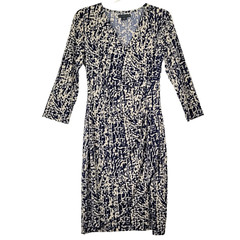 Covington Dress Women&rsquo;s M Blue Faux Wrap 3/4 Sleeve Sheath Casual Career NWT