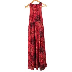 Hinge Red Silk Abstract Floral High Low Maxi Dress Sleeveless S Boho Flowy Chic