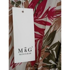 Parisian M&M NWT Tropical Leaf Maxi Dress S 100% Cotton Pink Green Long Slv $158