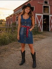 Sharagano Blue Denim Mini Dress Size 12 Large Western Southwestern NWT