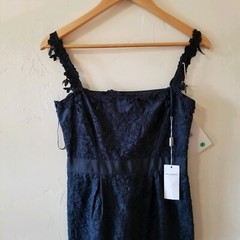 Philosophy Dark Blue Embroidered Flowers Floral Fitted Mini Cami Dress Sz 4 NWT