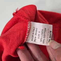 Francesca Bettini Size S Linen Cotton Blend Henley Red Midi Dress Roll-Tab Sleev