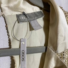 ASOS Sequin Mini Dress Champagne Gold Ruched Faux Wrap Open Back 0 Cocktail