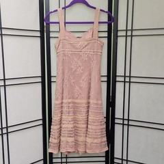 CYNTHIA STEFFE A-Line Dress Pink Lace Bow Floral Sleeveless Knee V-Neck Size 2